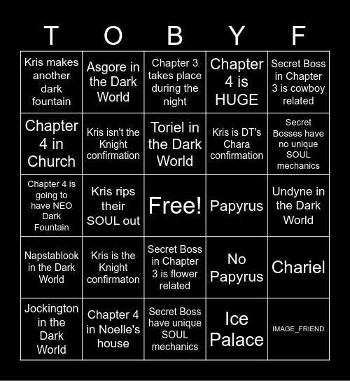 DELTARUNE CHAPTER 3 AND 4 Bingo Card
