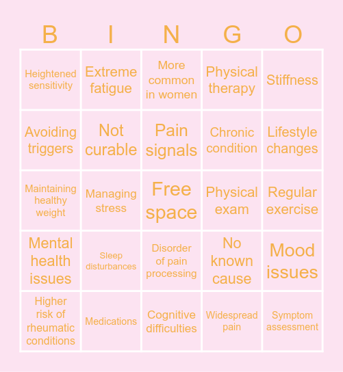 Fibromyalgia Bingo Card