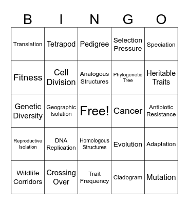 Biology Review Bingo Card
