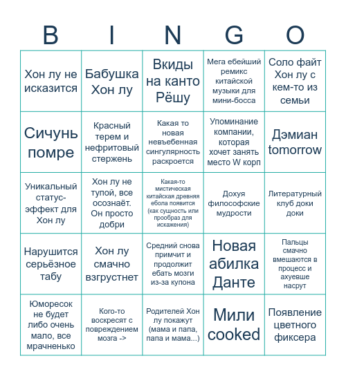 Limbus Company: Canto 8 BINGO Card Bingo Card