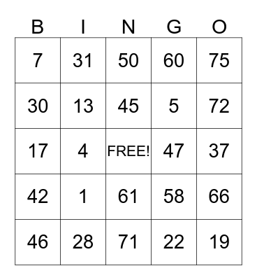 Biggest Loser Bingo Card