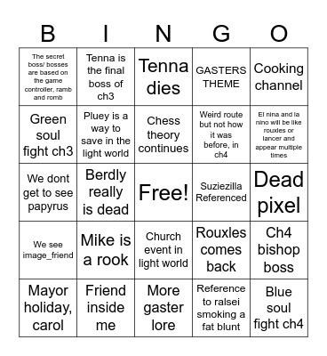 Deltarune Bingo Card