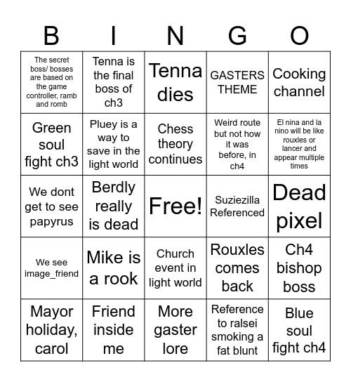 Deltarune Bingo Card