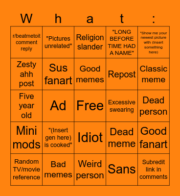 Reddit Bingo Card