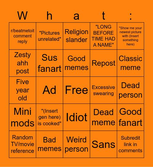 Reddit Bingo Card