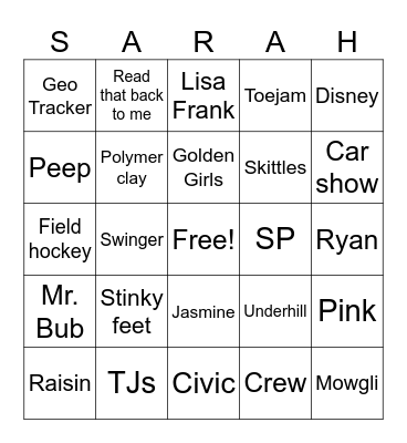 Happy Birthday, Sarah! Bingo Card