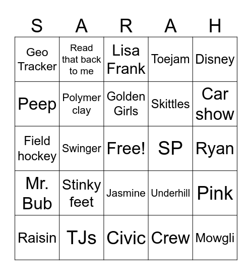 Happy Birthday, Sarah! Bingo Card