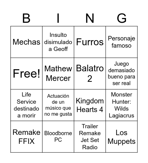 Summer Game Fest Bingo Card