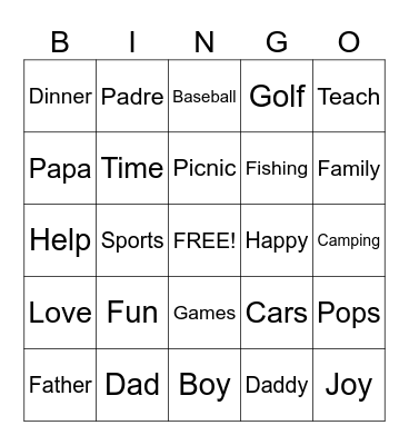 Fathers Day Bingo Card