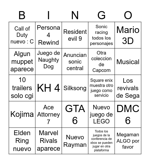 No E3 2025 Bingo Card