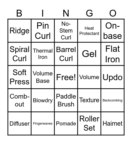 Hair Styling Bingo Card