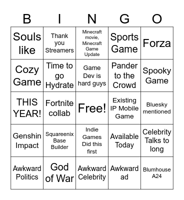 Summer Games Bingo Card