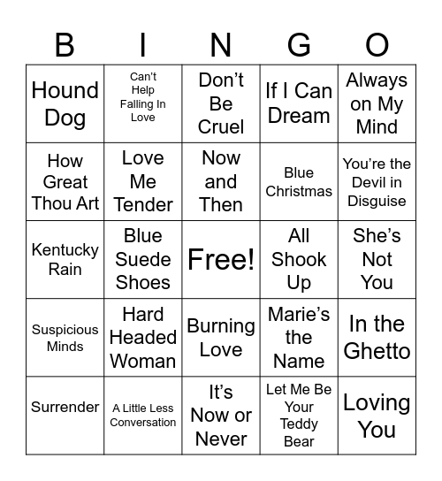 Elvis Bingo Card