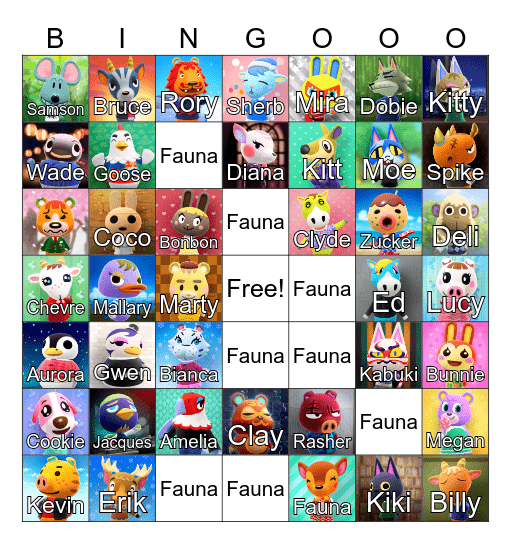 Animal Crossing Bingo Card