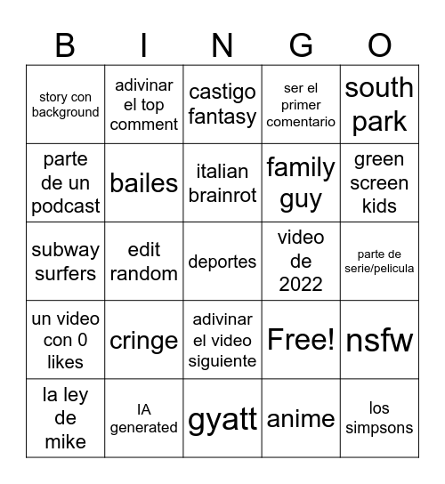 Untitled Bingo Card