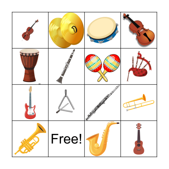Musical Instrument Bingo Card