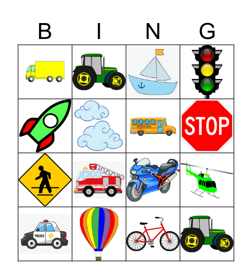 Transportation Bingo Card