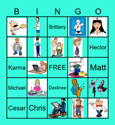 Jobs & Names Bingo Card