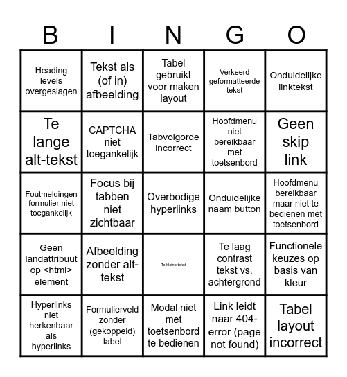 Accessibility Bug Hunt Bingo Card