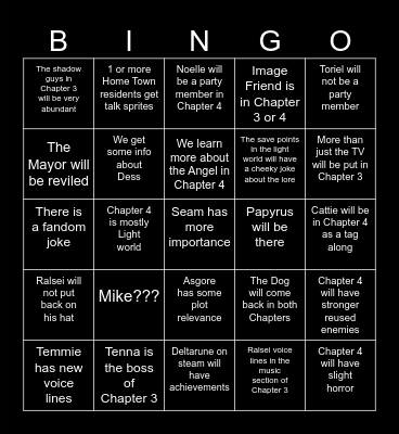 Deltarune chapters 3+4 bingo Card