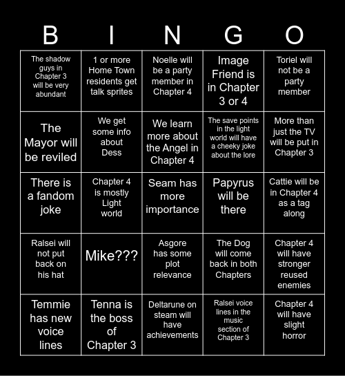 Deltarune chapters 3+4 bingo Card