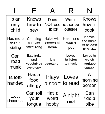 Next Level Learning Bingo Card