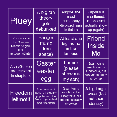 Deltarune Chapter 3&4 Bingo Card