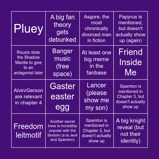 Deltarune Chapter 3&4 Bingo Card