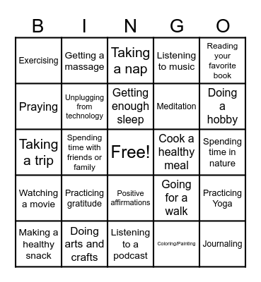 Self Care Bingo Card