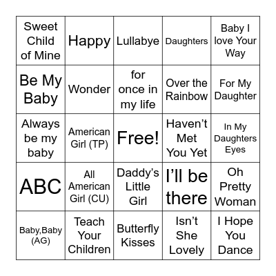 Baby Shower Music Bingo Card