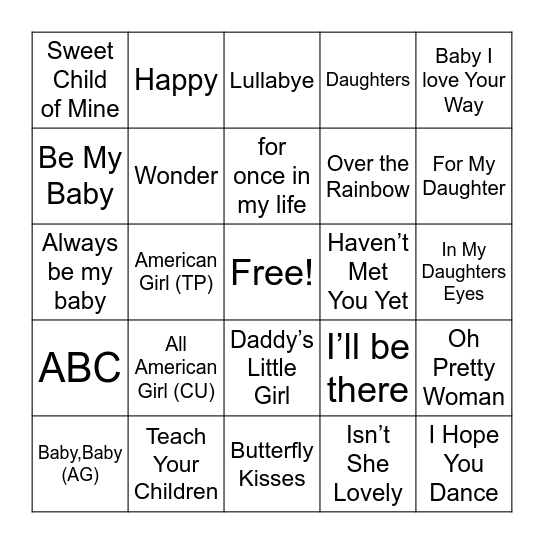 Baby Shower Music Bingo Card