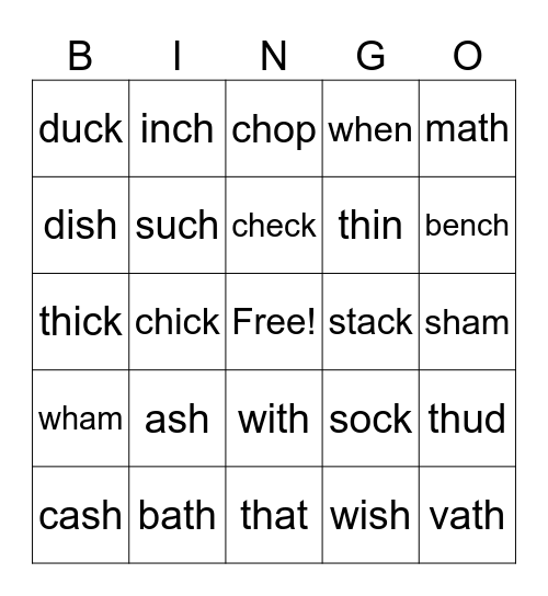 BINGO (DIGRAPHS) Bingo Card