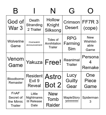 State of Play/Summer Game Fest Bingo Card Bingo Card