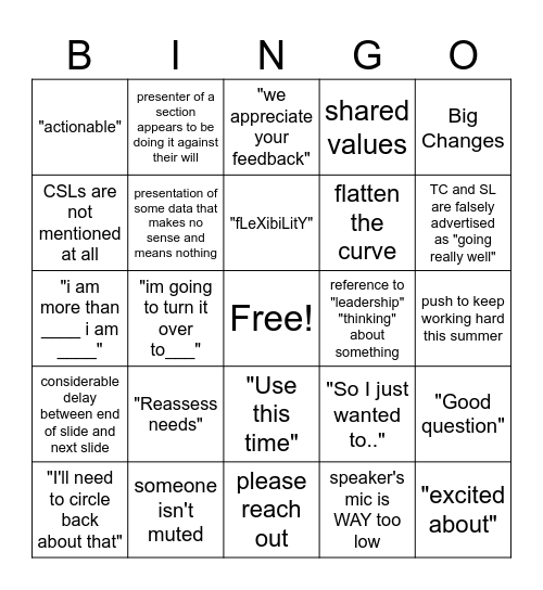 All Hands Bingo Card