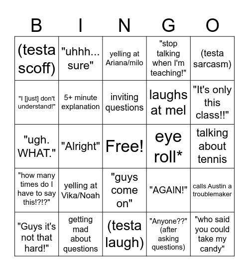 Testa Bingo Card
