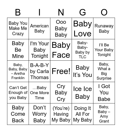 Baby Shower Bingo Card