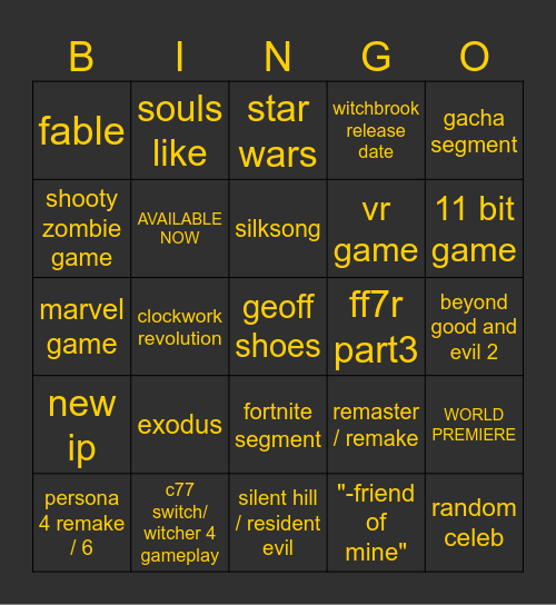 SGF 2025 Bingo Card