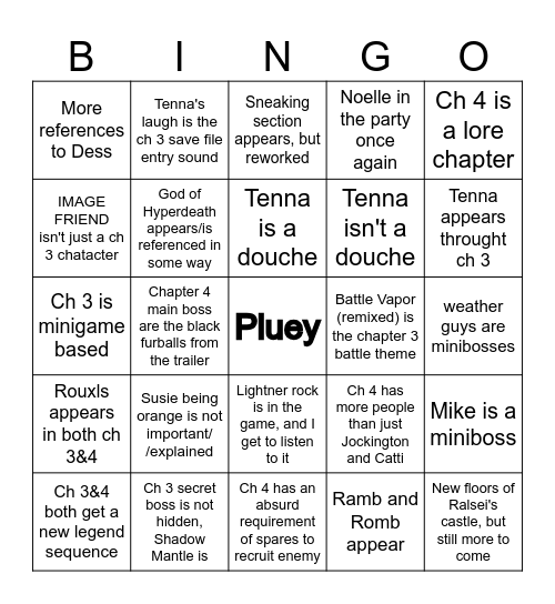 Deltarune TODAY Bingo Card