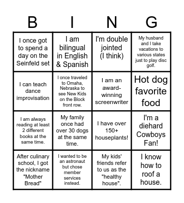 Members Services Fun Facts! Bingo Card