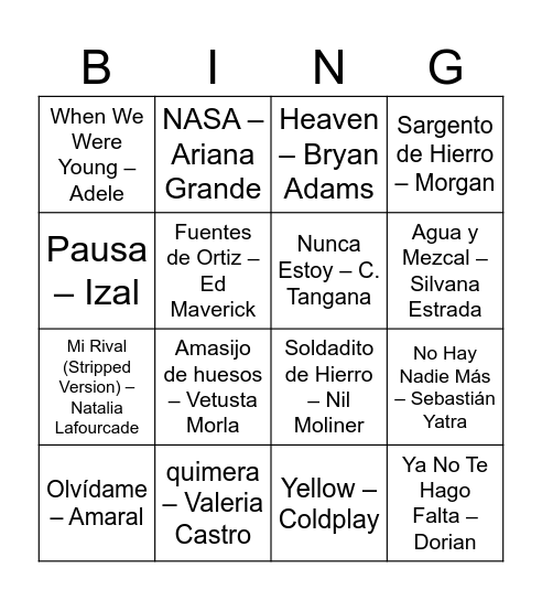 BINGO MUSICAL Bingo Card