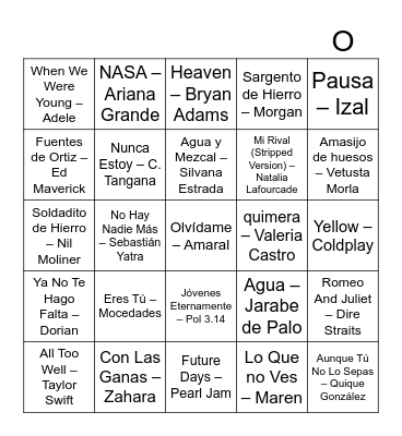 Bingo musical, Maribel's 50!! Bingo Card