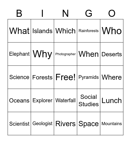 Summer School Bingo Card