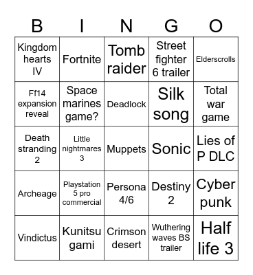 Summer Games Fest Bingo Card