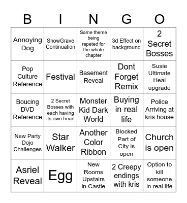 Deltarune Bingo Card