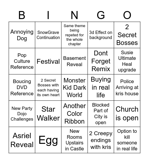Deltarune Bingo Card