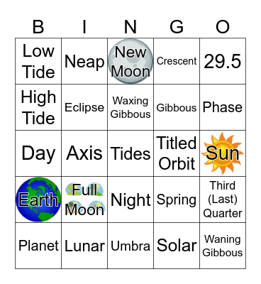 Moon Phases/Tides/Eclipses Bingo Card