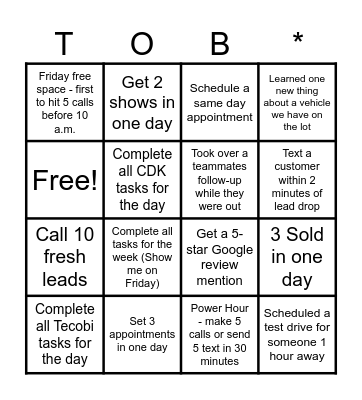 TOB Bingo Card