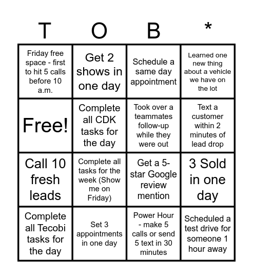 TOB Bingo Card