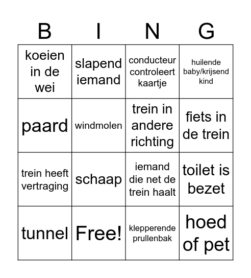 De CLUB in de TREIN Bingo Card