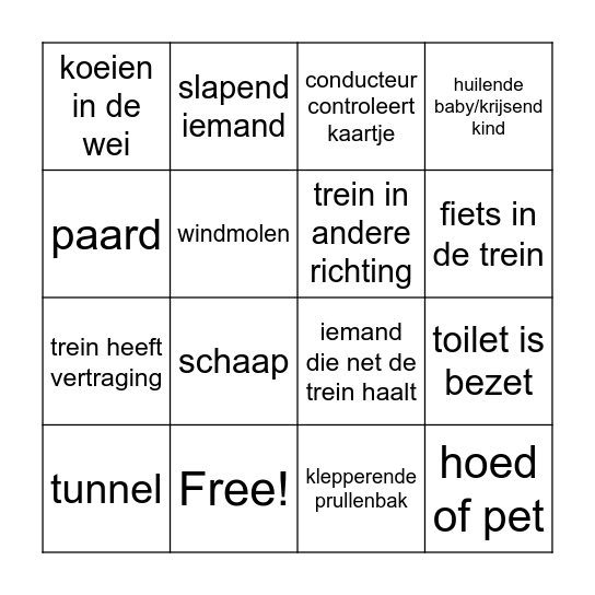 De CLUB in de TREIN Bingo Card